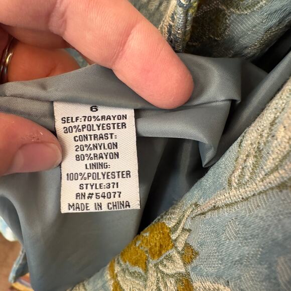 CAbi Guinevere Floral Jacquard Tapestry Longline Belted Coat Size 6 Blue Green - Picture 6 of 9